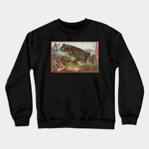 Vintage sewing machine thread advertisement with frog Crewneck Sweatshirt by Maison de Kitsch